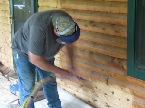 Corn cob blasting in progress